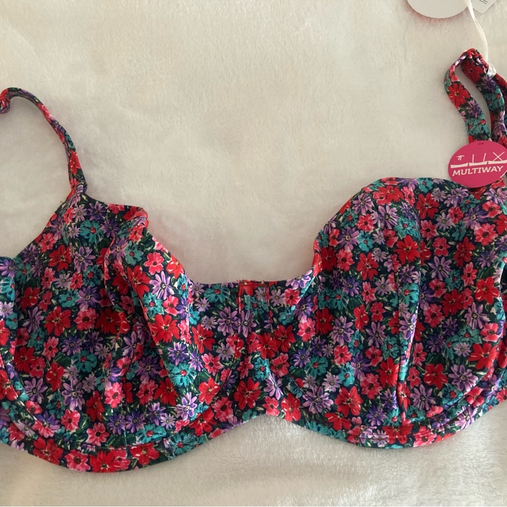 Floral Multiway Underwire Swim Top in Red & Purple 30J